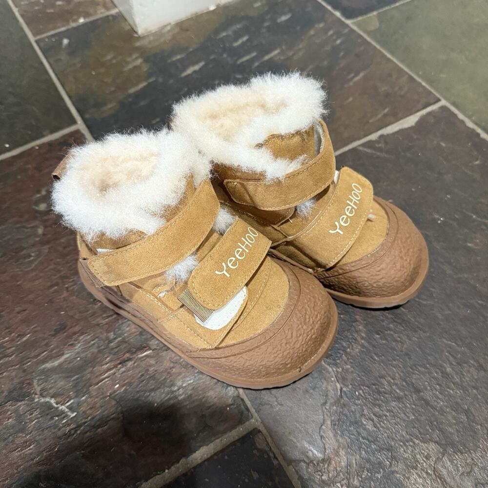 YeeHoo Girls' Toddler Faux Fur Shearling Trim Brown Winter Boots New Size 26/180